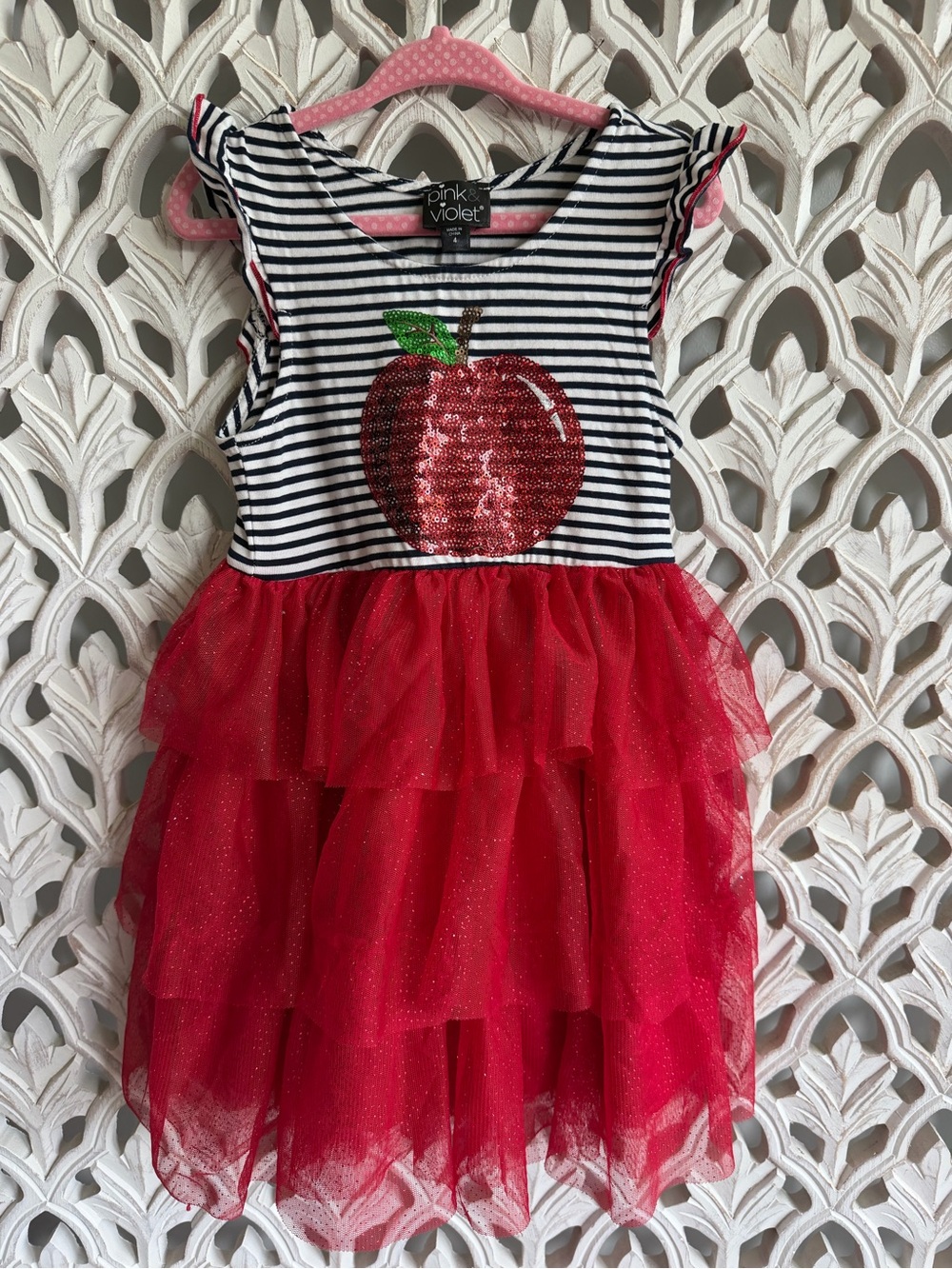 Pink & Violet Girls Size 4 Striped Apple Tutu Dress